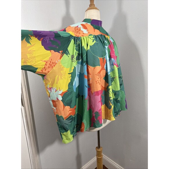 Gdg Actuel Blouse Womens Small Multicolor Abstract Artsy Bishop Sleeve Loose Top - Picture 7 of 11